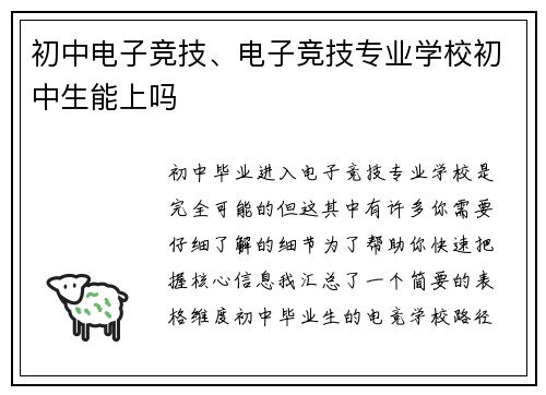 初中电子竞技、电子竞技专业学校初中生能上吗